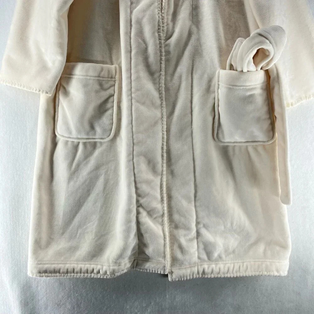 Pottery Barn Robe Womens Size Small Plush Fleece Lined Shawl Wrap Belted Ivory - Picture 3 of 12